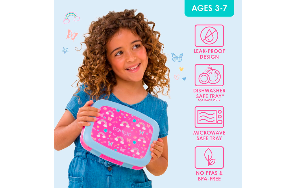 Bentgo Kids Prints (Lonchera para niños) - Rosada Arco Iris