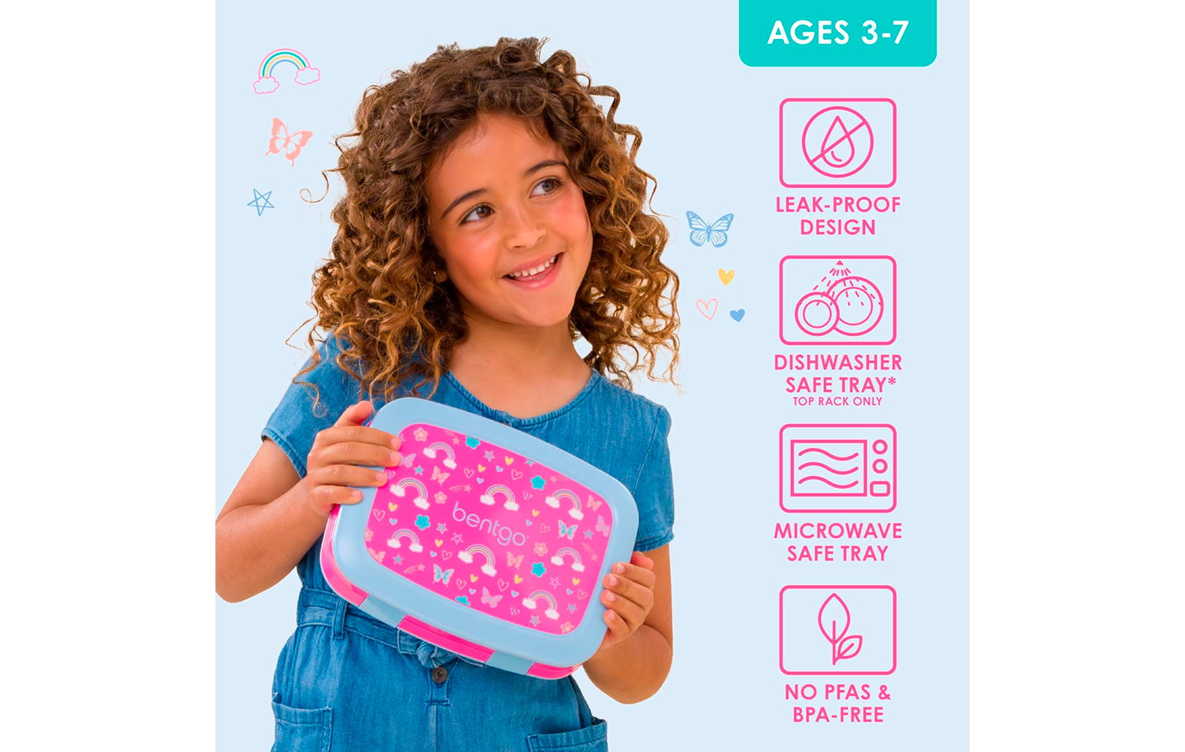 Bentgo Kids Prints (Lonchera para niños) - Rosada Arco Iris