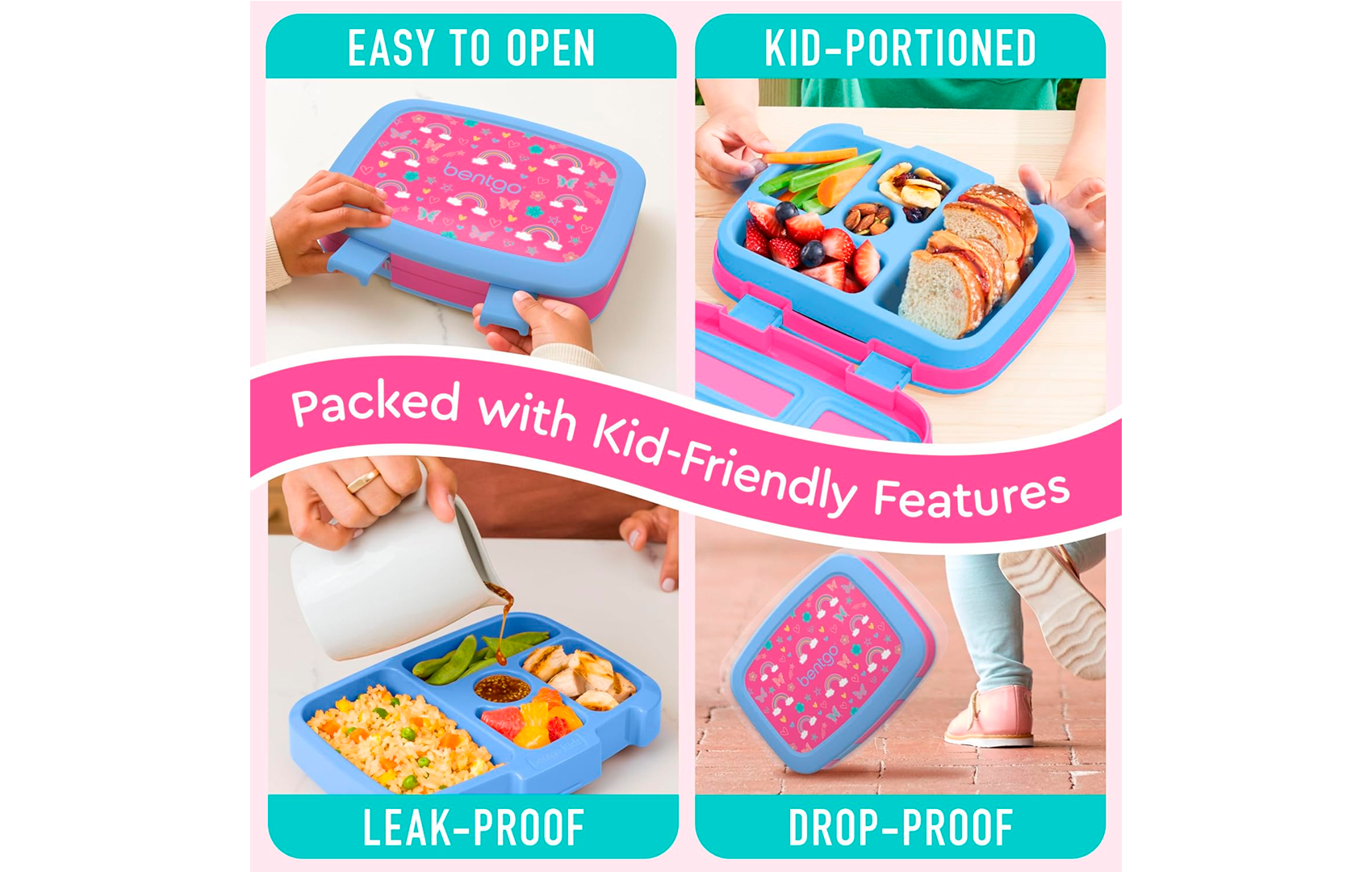 Bentgo Kids Prints (Lonchera para niños) - Rosada Arco Iris