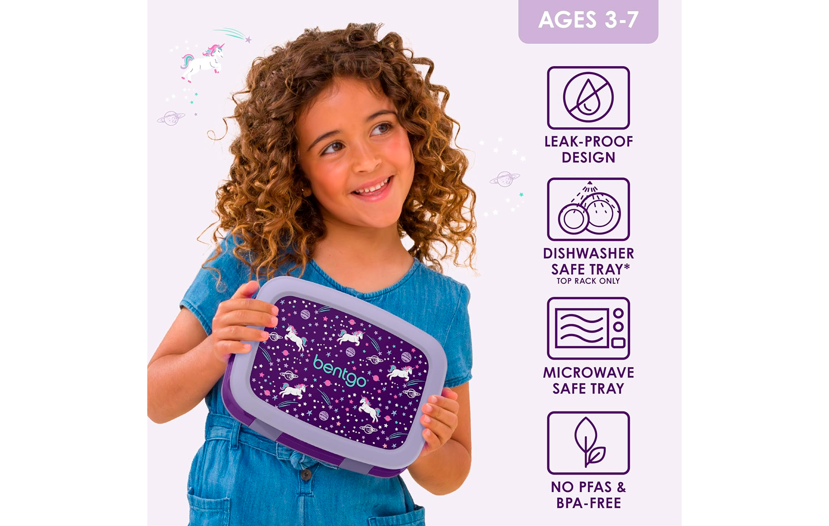 Bentgo Kids Prints (Lonchera para niños) - Morado Unicornio
