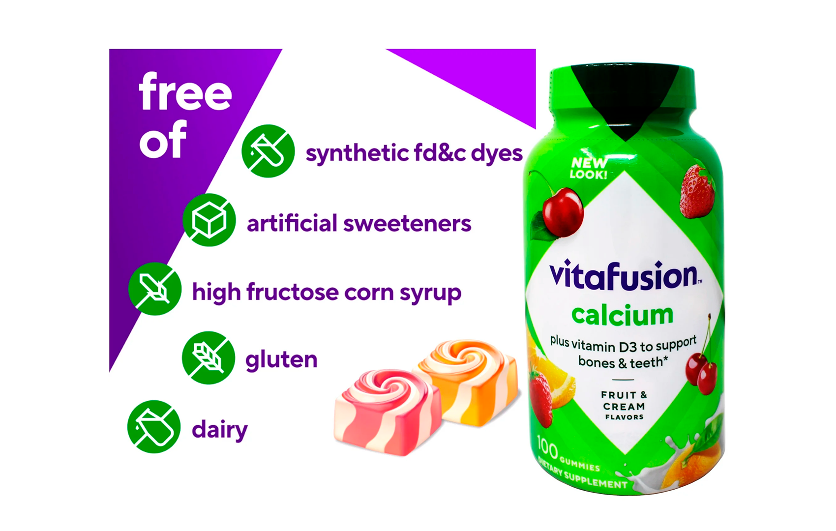 Vitafusion Vitaminas Gomitas de Calcio 500mg para Adultos/100 Unidades.