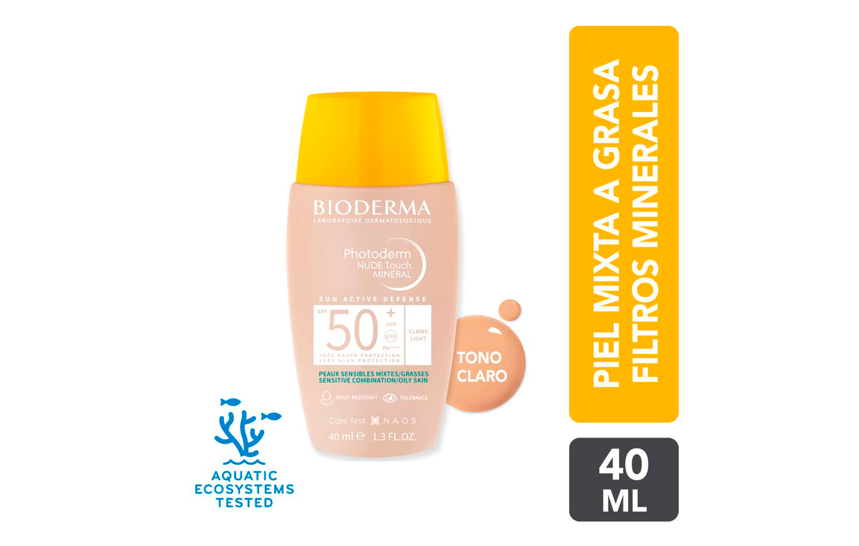 Bloqueador Bioderma Photoderm Nude Touch 50+ Claro 40ML Para Piel Mixta Grasa
