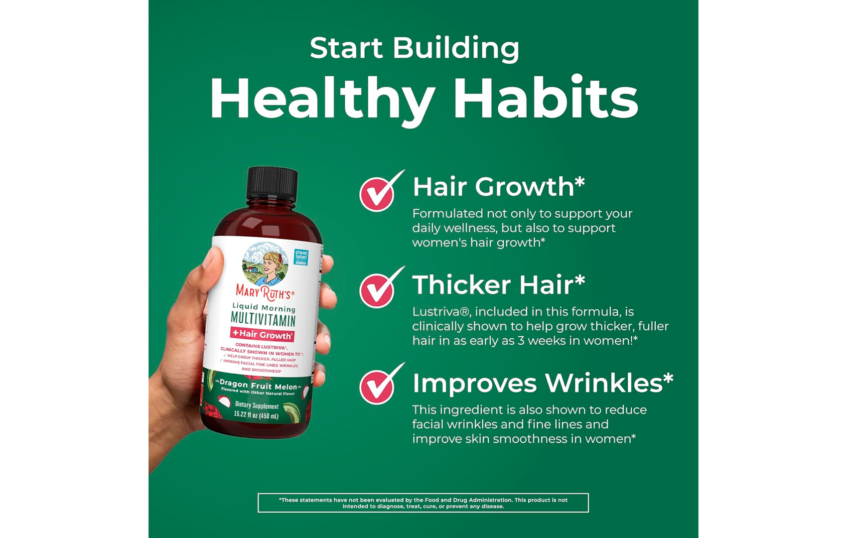 MaryRuth's Multivitamina Líquida + Crecimiento del Cabello (450ml)